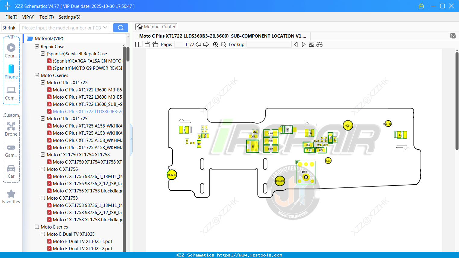 Motorola Moto C Plus XT1722 LLDS360B3-2(L3600) SUB-COMPONENT LOCATION V1.0